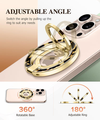 GVIEWIN Magnetic Phone Ring Holder, Compatible with MagSafe Phone Grip with Adjustable Stand, Magnet Phone Ring Kickstand for iPhone 16 Pro Max/Plus/15/14/13/12 Series/Other Phones (Tortoiseshell)