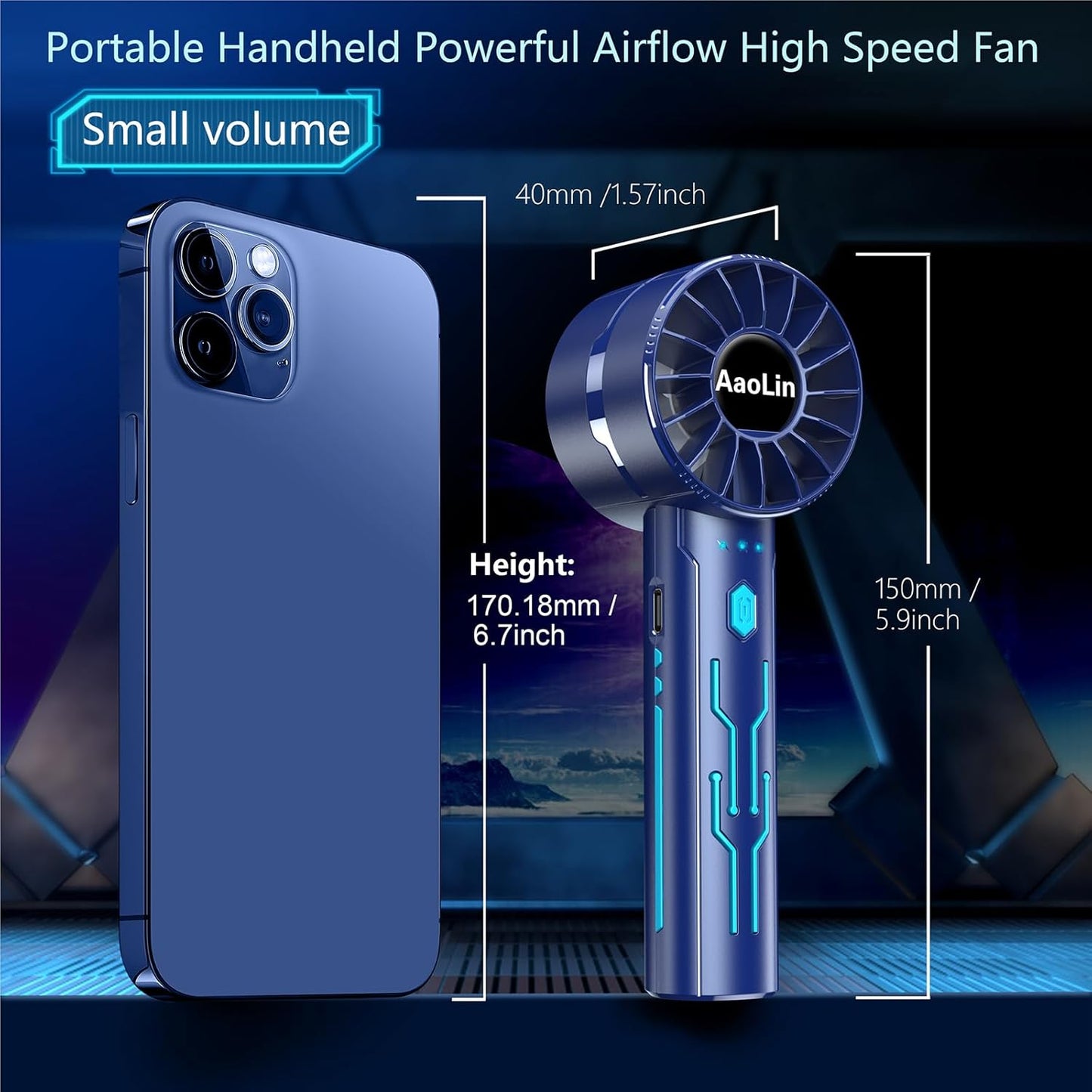 2pcs Portable Handheld Turbo Fan with 7000rpm High-Speed Motor USB Rechargeable Cooling Personal Fan 4-Speed, 4-16H Runtime, with Lanyard for Outdoor Travel, Women, Kids, Summer Gift