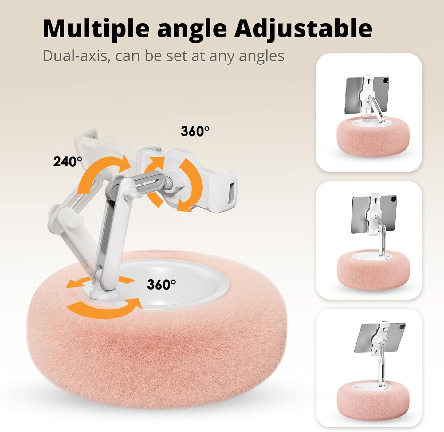 Tablet Pillow Stand for Reading, Adjustable Tablet Pillow Stand for Lap with Detachable Bowl, Fits 4.7"-13" Kindle/Phones/Tablets, Watch Videos, Stream Media, Pink