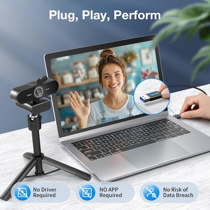 EMEET NOVA 4K Webcam with Tripod - 4K UHD, PDAF Autofocus, Adjustable Heights with 360° Swivel Head, 2 Noise-Cancelling Mics, USB Plug&Play, Privacy Cover, Ideal for Online Meetings&Live Streaming