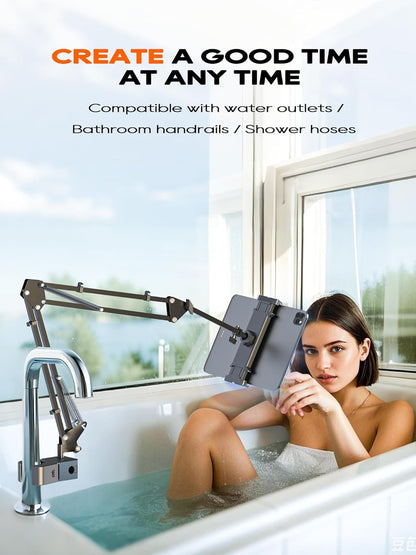 Tablet Stand, Tablet Mount Adjustable with Clamp for Round tube, Universal Flexible Tablet Holder with 360 Degree Rotation for iPad/iPhone/iPad Pro/N-Switch,or Other 4.5~13.5 Inches Devices (Black)