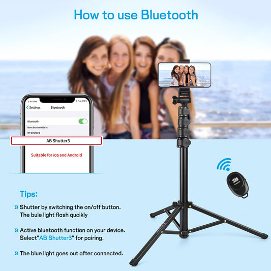 Victiv 68 inch/ 173cm Phone Tripod Stand, Selfie Stick Tripod for Filming with Remote &Smartphone Holder