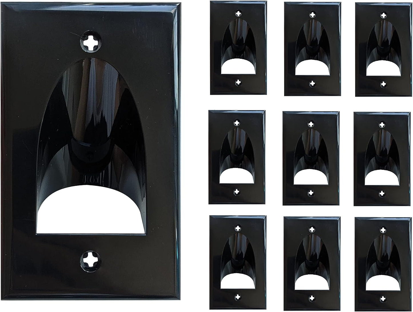 BestMounts - 10 Pack Inner Nose Behind Wall Cable Management TV Cord Hider for Wall Mounted TV - Single Gang Low Voltage Recessed Wall Plates Cable Pass Through for Wires, HDTV, HDMI (Black)