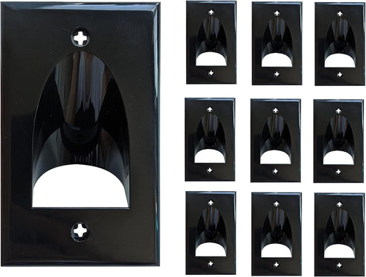 BestMounts - 10 Pack Inner Nose Behind Wall Cable Management TV Cord Hider for Wall Mounted TV - Single Gang Low Voltage Recessed Wall Plates Cable Pass Through for Wires, HDTV, HDMI (Black)