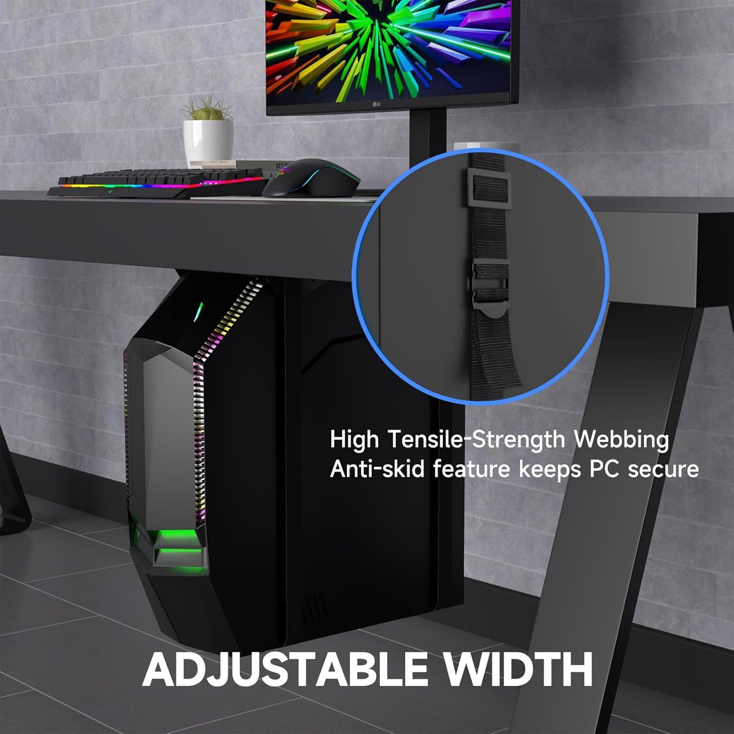 Suptek Uiversal PC Wall Mount,Computer Case CPU Holder Under-Desk PC Holder Adjustable Straps and Steel Bracket,ZJJ004