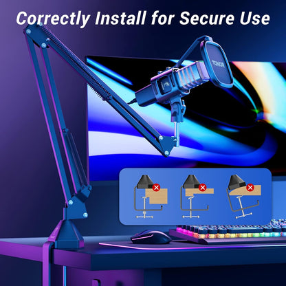 TONOR USB Gaming Microphone, RGB Streaming Microfono Set, PC Podcast Recording Computer Mic for PS4/5, Discord, Twitch, Cardioid Condenser Mic with Adjustable Boom Arm Stand TC30S+