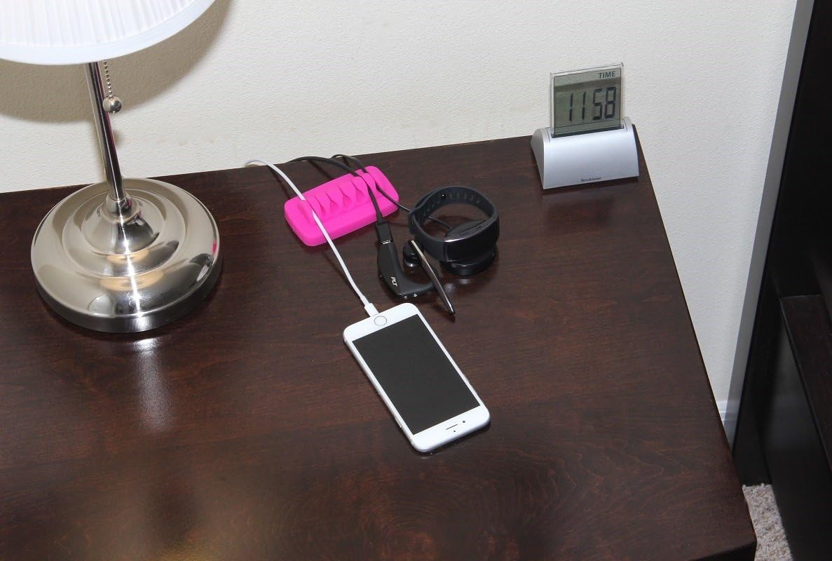 Heaviest Cable Organizer on The Market! Compact and Weighted Desktop Cord Holder and Cable Organizer, Eco-Friendly Silicone, No Bad Smell, Bundled with 4 Reusable Cable Ties! (Fuchsia Pink)