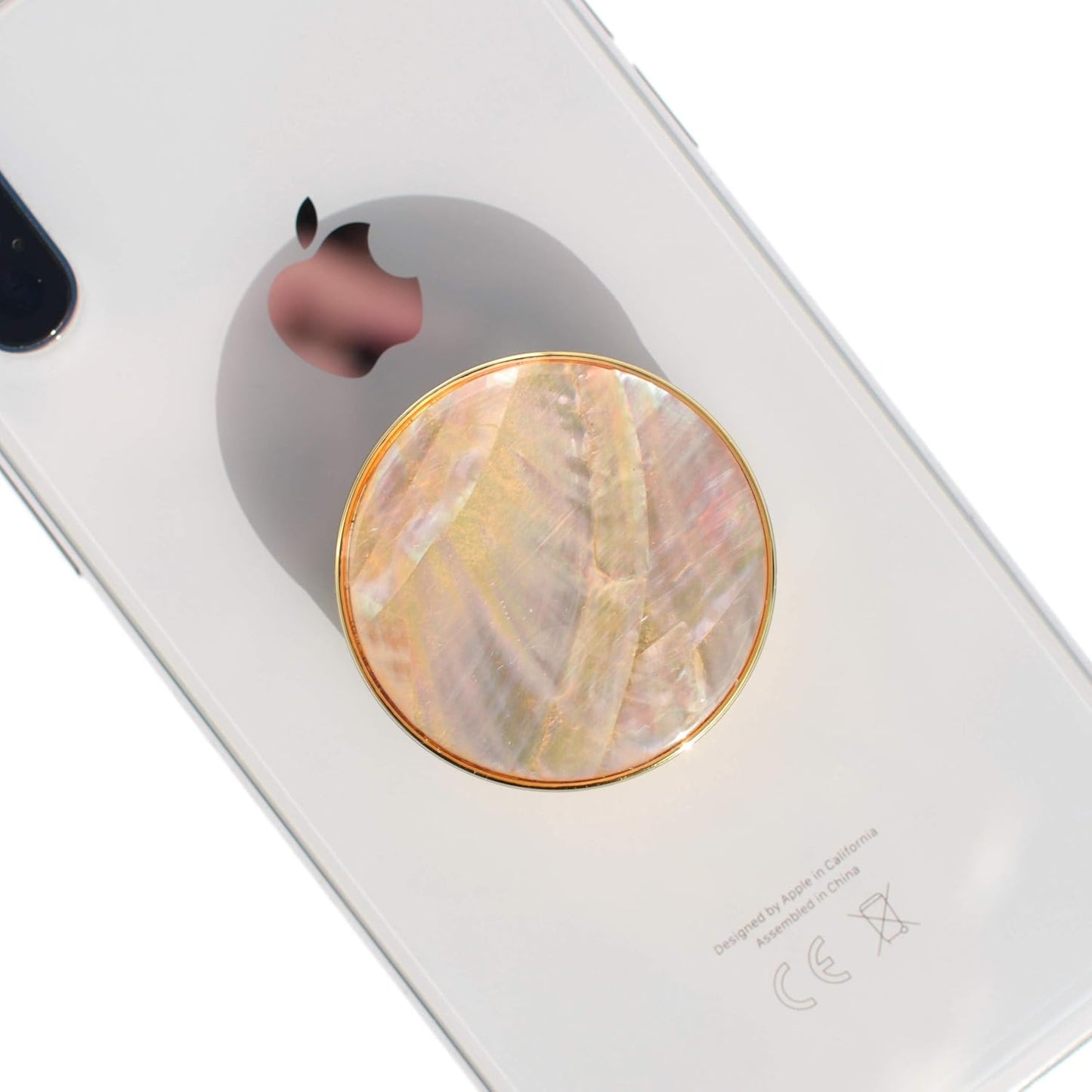 OnTheGrip Cute Natural Seashell Design Round Shape Collapsible Mobile Phone Grip Stand Holder for Smartphone Tablet Cell Phone Accessory (Crème)