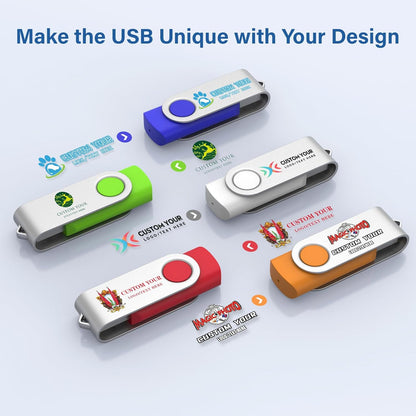 Personalized Flash Drives 32GB, Wooolken Customizable USB 2.0 Thumb Drives 10/20/50/100 Pack, Logo Memory Stick Custom Flash Drive USB Logo (Mixcolors)
