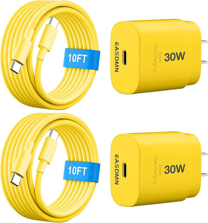 30W USB C i Phone 16 15 Charger Fast Charging, 2PACK Wall Charger for iPhone 16 15 Pro Max Charger Cord 10FT Fast Type C Charger Block for iPhone 16/16 Pro/15 Plus/15 Pro/15 Pro Max, iPad Pro, Yellow