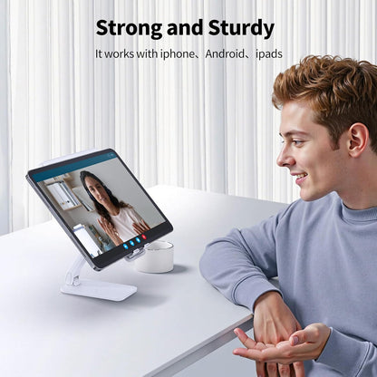 iWALK Magnetic Cell Phone Stand for Desk, Angle and Height Adjustable Mobile Phone Holder, Foldable Magnet Stand for iPhone 16 15 14 13 12 Pro Max and iPad, Cell Phone Holder for Samsung Galaxy, White