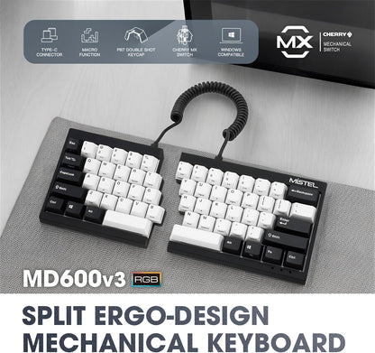 MD600 V3 RGB ORCA TKL Ergonomic Mechanical Keyboard, Cherry MX, Split Layout, PBT DoubleShot Keycap, Windows OS Compatible (Silent Red)