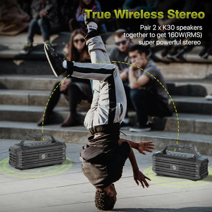 Bluetooth Speaker 120W Peak 80W Portable Wireless Hi-Fi Loud Outdoor IPX6 Waterproof Big Party Speakers with Deep Bass, TWS Pairing, DSP Sound Boombox for Home Camping Beach
