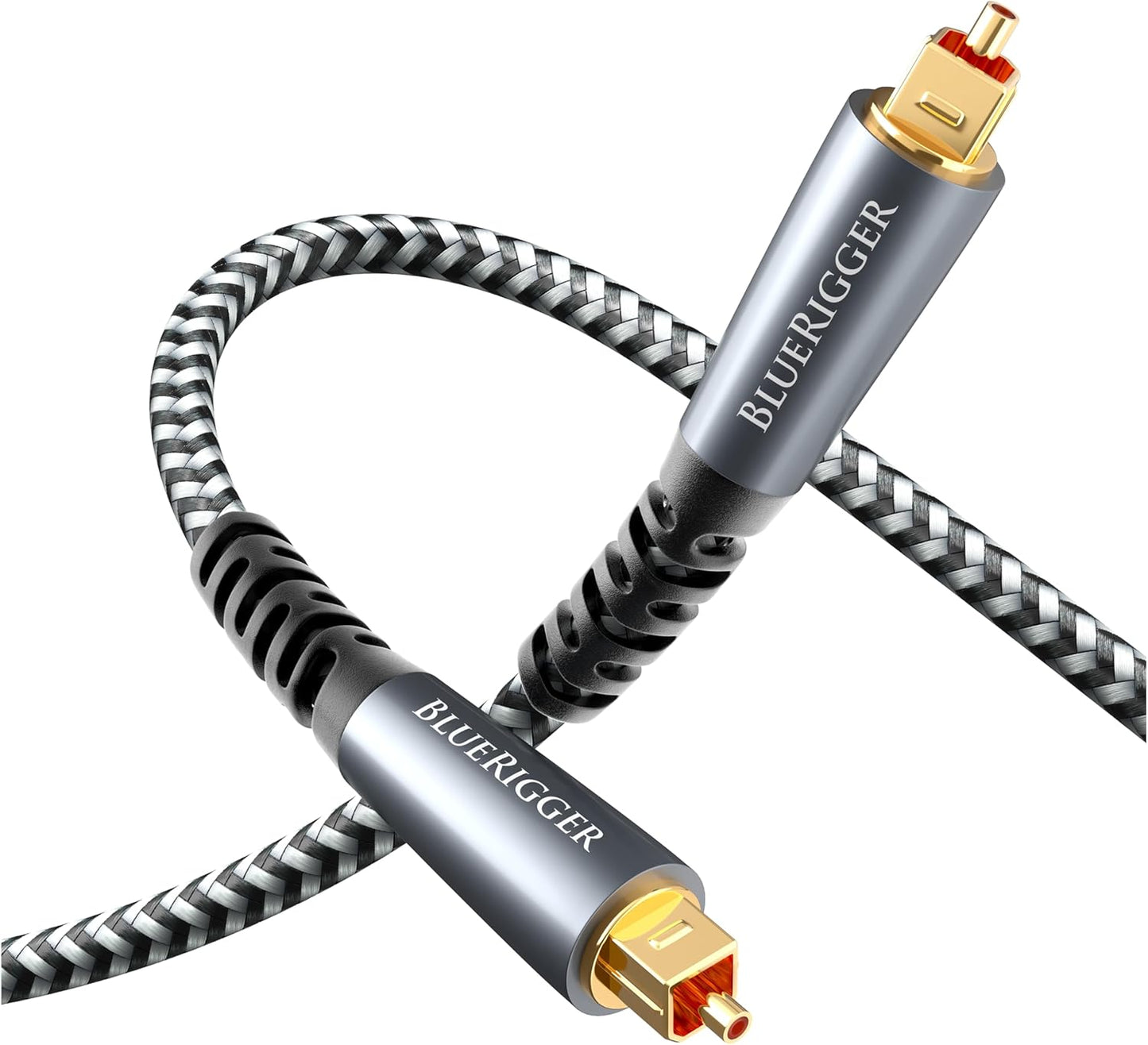 BlueRigger Digital Optical Audio Cable (10FT, Toslink Cable for Soundbar, Braided Fiber Optic, S/PDIF, Metal Shell) - Compatible with HomeTheatre, TV, Game Console (PS4, Xbox), DVR