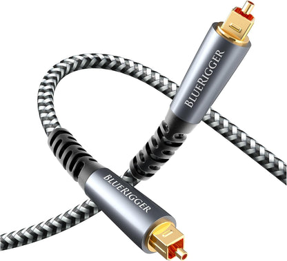 BlueRigger Digital Optical Audio Cable (10FT, Toslink Cable for Soundbar, Braided Fiber Optic, S/PDIF, Metal Shell) - Compatible with HomeTheatre, TV, Game Console (PS4, Xbox), DVR