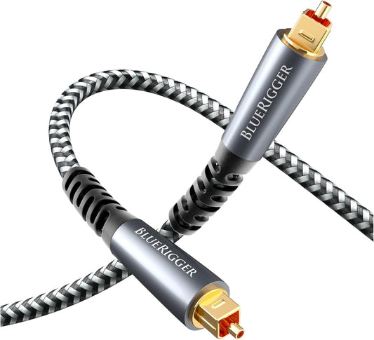 BlueRigger Digital Optical Audio Cable (10FT, Toslink Cable for Soundbar, Braided Fiber Optic, S/PDIF, Metal Shell) - Compatible with HomeTheatre, TV, Game Console (PS4, Xbox), DVR