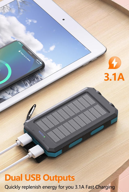Power Bank 38800mAh Solar Portable Phone Charger with USB-C Fast Charging Battery Pack, with Compass LED Flashlight IP65 Waterproof, Compatible with iPhone, Samsung, iPad, Perfect for Outdoor, Camping