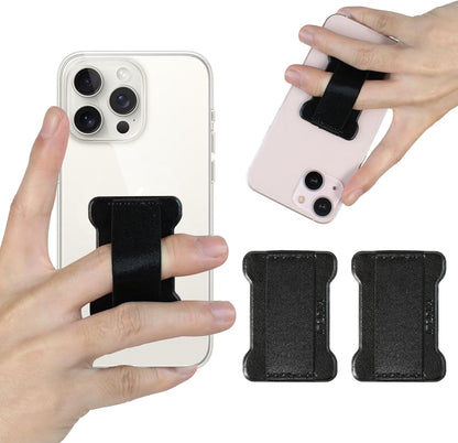 Phone Grip Finger Strap Holder, Phone Gripper for Back of Phone Grip Phone Finger Holder Suitable for iPhone Samsung and Most Smartphones - 2Pack(PU Black)