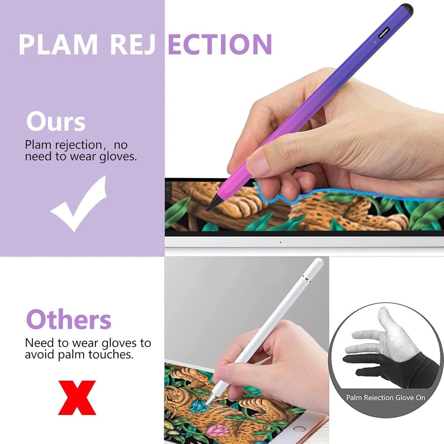 Stylus Pen for iPad 2018-2023 with Palm Rejection, Active Pencil for iPads 10th/9th/8th/7th/6th Gen, for iPad Pro 11/12.9 inch, for iPad Air 5th/4th/3th, for iPad mini 6th/5th Gen(Purple Rose Red)