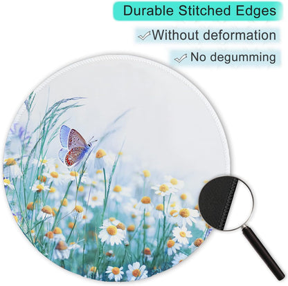 ITNRSIIET Round Mouse Pad with Stitched Edge Premium-Textured Waterproof Non-Slip Rubber Base Desktop Protection Mat Diameter 8.7 inches, Butterfly Chrysanthemum