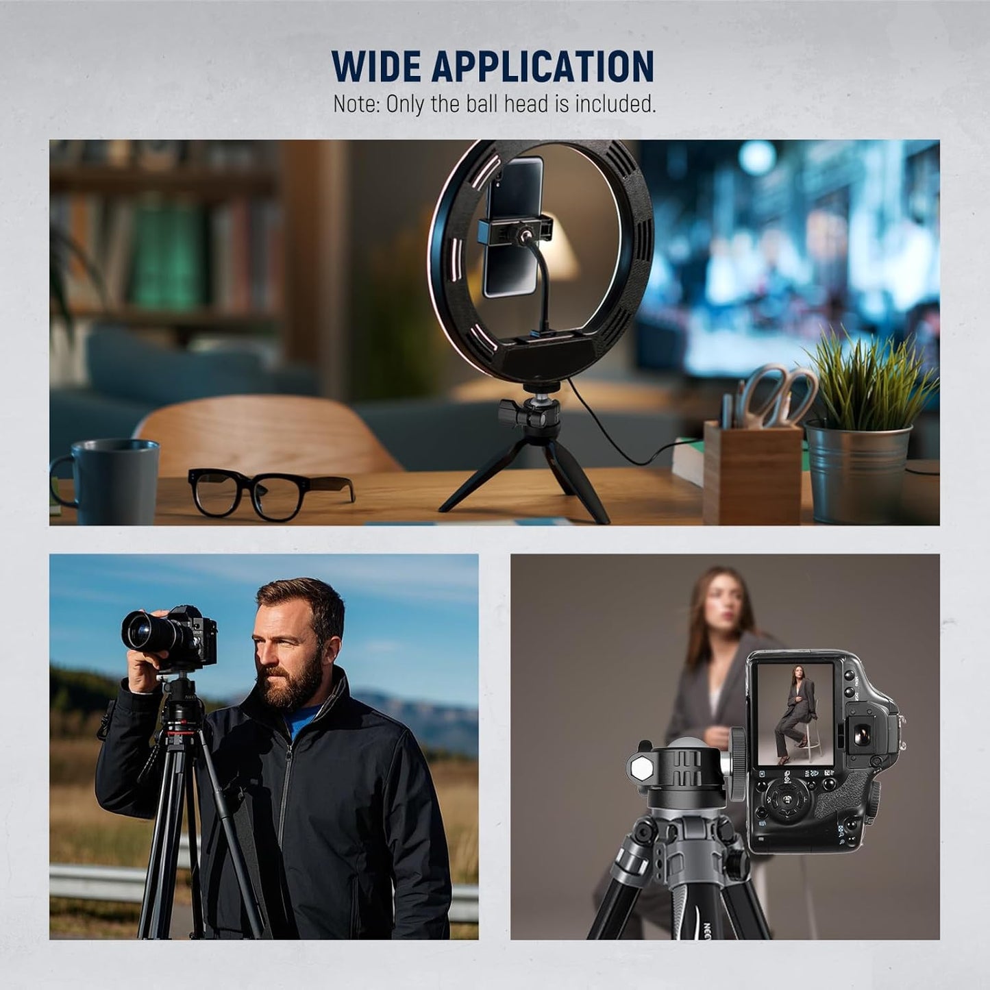 NEEWER Basic Mini Ball Head, Portable Tripod Head Camera Mount Adapter with 1/4" Screw for Compact DSLR Action Cam Phone LED Ring Light Monopod Slider, 4.4lb Max Load, 360° Swivel & 90° Tilt, GM01