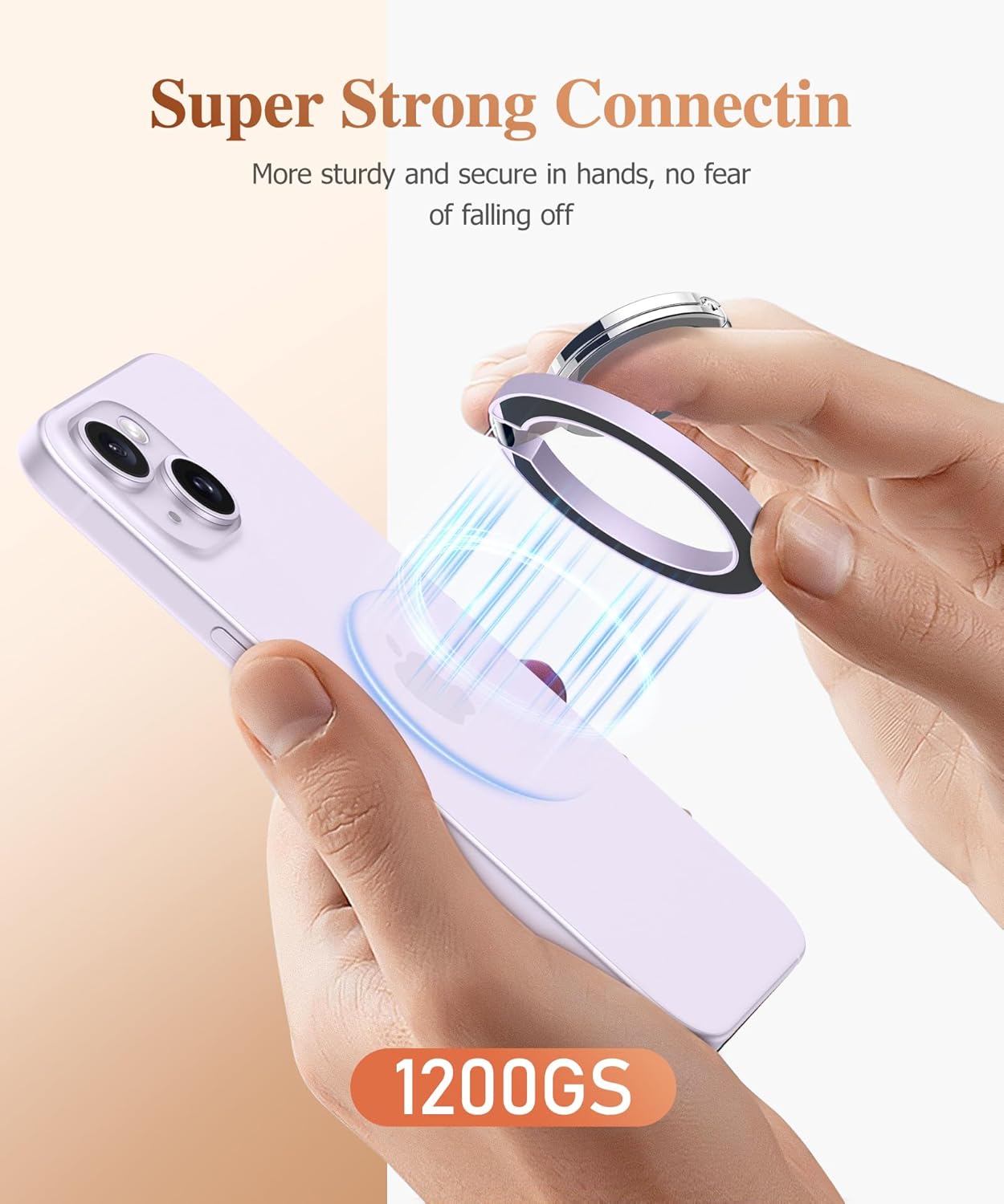 GVIEWIN Magnetic Phone Ring Holder, Compatible with MagSafe Phone Grip with Adjustable Stand, Magnet Phone Ring Kickstand for iPhone 16 Pro Max/Plus/15/14/13/12 Series/Other Phones (Lilac)