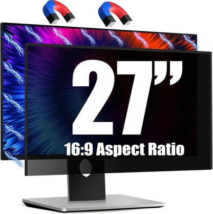 Magnetic Invisible Hidden Design Computer Privacy Screen Filter 27 Inch for Frameless Monitor 16:9 Aspect Ratio, Removable Anti Glare Blue Light Protector, Double Sided Reversible Eye Care 27in Film