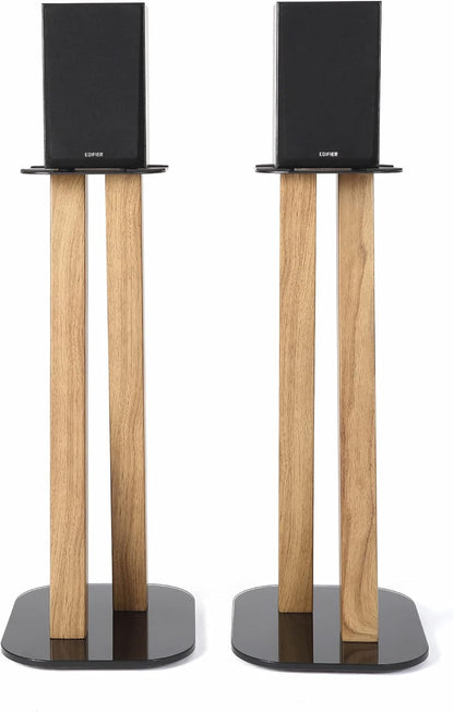 EXIMUS One Pair Fixed Height Universal Speaker Floor Stands - Oak - 600 Series