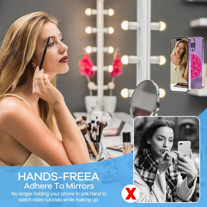 Silicone Suction Cup Phone Mount, Magnetic Suction Phone Case Stand, Mirror Shower Phone Holder, Perfect for Selfies and Videos Creators, Hands Free Holder Mount-Hot Pink