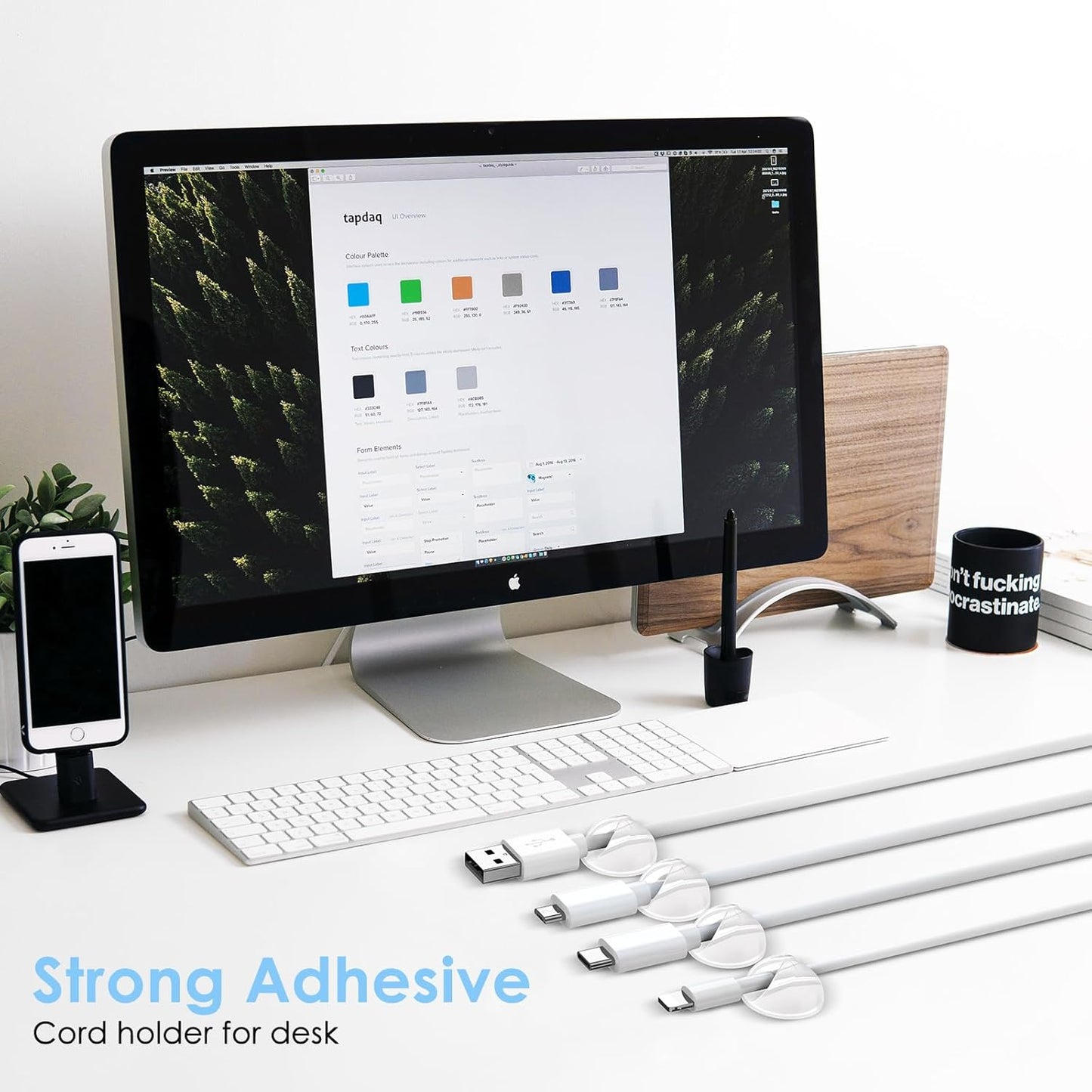 12 Pack Cable Clips, Znben Clear Cord Organizer Holder Adhesive Cord Management Charger Wire Holder Clips for Desk, Home, Office, Car, Cubicle, Nightstand