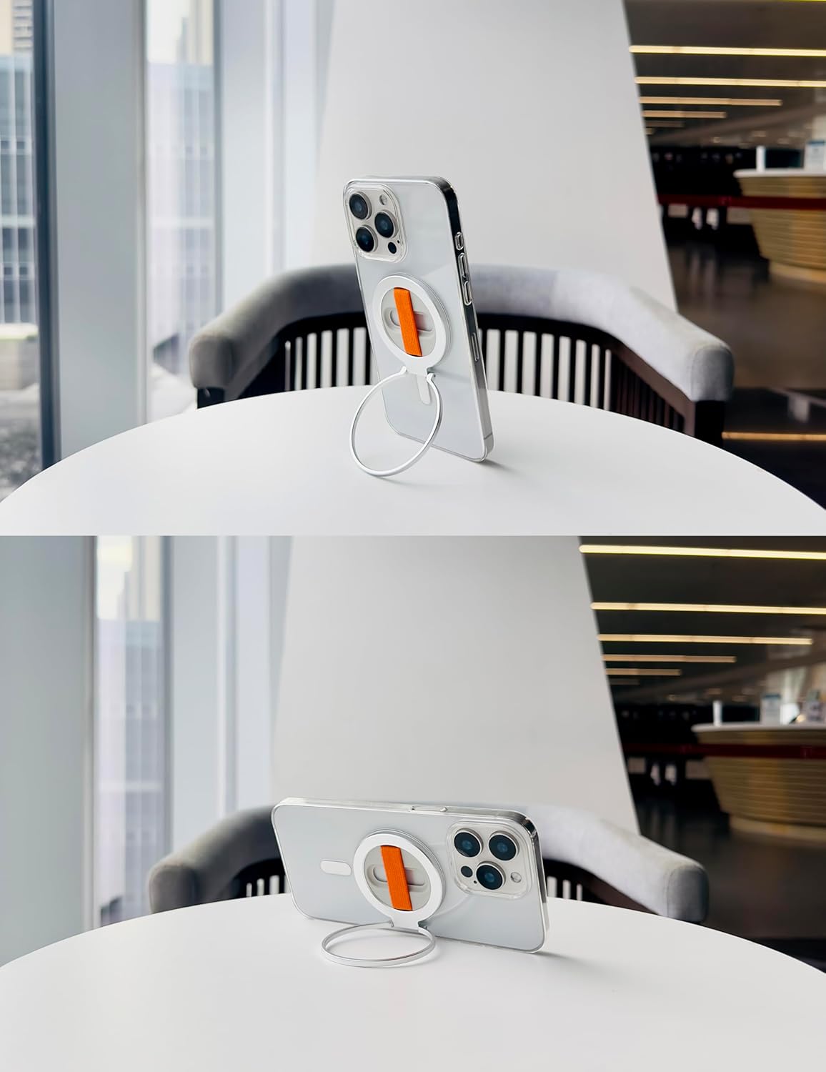 Grat 2 Magnetic Phone Grip Kickstand, [Elastic Finger Strap] Phone Loop Holder, Dual-Sided Magnet Ring Stand Compatible with Magsafe Series iPhone 16 15 14 13 12 Pro max, Silver