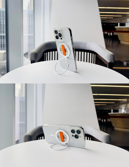 Grat 2 Magnetic Phone Grip Kickstand, [Elastic Finger Strap] Phone Loop Holder, Dual-Sided Magnet Ring Stand Compatible with Magsafe Series iPhone 16 15 14 13 12 Pro max, Silver