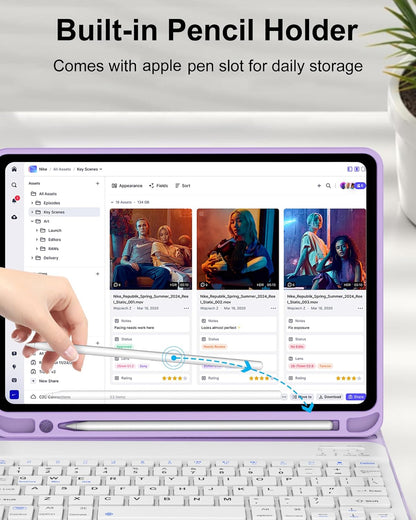 D DINGRICH Keyboard Case for iPad 10th Generation(10.9", 2022), Rechargeable Detachable Wireless BT Keyboard, Smart Folio Protective Cover with Pencil Holder for 10.9 inch Apple iPad 10th Gen, Purple