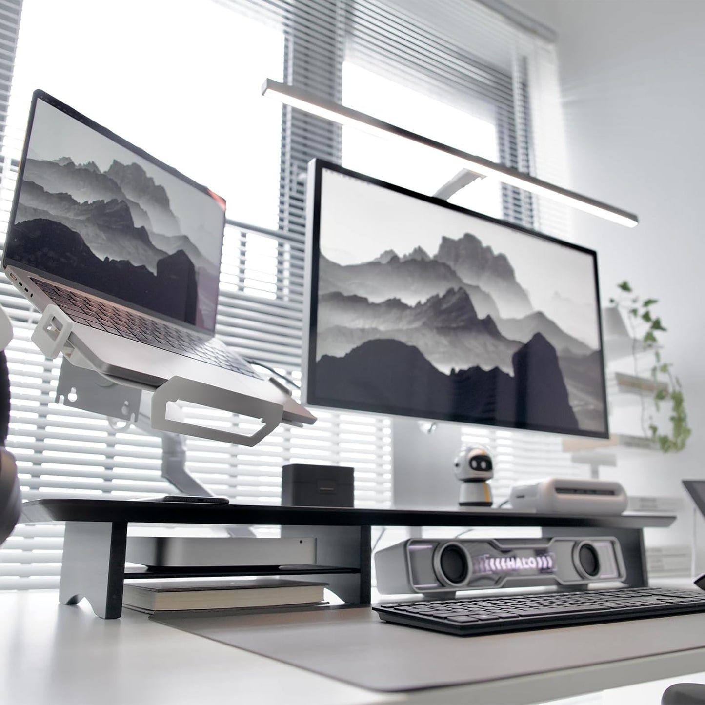 Bamboo Dual Monitor Stand Riser Black, 2-Tier Desk Monitor Riser for 2 Monitors, Supports for PC Computer Monitor, Printer, Heavy TV Riser up to 300 lbs