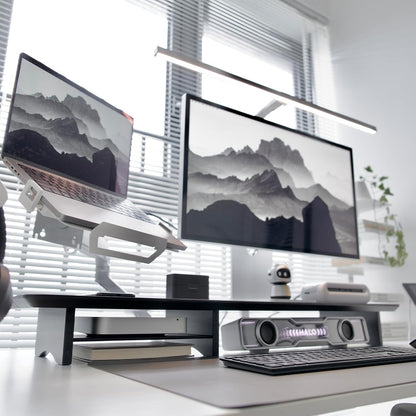 Bamboo Dual Monitor Stand Riser Black, 2-Tier Desk Monitor Riser for 2 Monitors, Supports for PC Computer Monitor, Printer, Heavy TV Riser up to 300 lbs