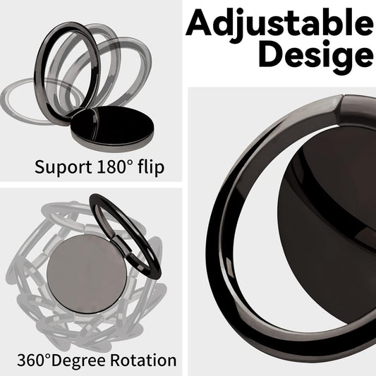 Metal Cell Phone Ring Holder Finger Ring Stand, 360 Degree Rotation Ring Kickstand Grip Holder for Magnetic Car Mount, Black