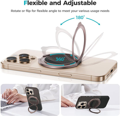 BENKS ArmorPop Magnetic Phone Grip & Stand for MagSafe, 360° Rotation Adjustable Phone Ring Holder for iPhone 17/16/15/14/13/12 Series, Durable Kevlar Design