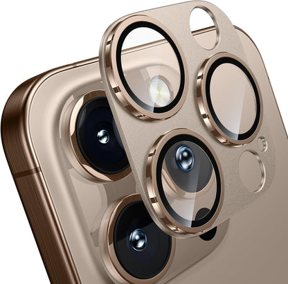 WSKEN for iPhone 16 Pro/iPhone 16 Pro Max Camera Lens Protector, [Military Grade Shatterproof] [Strong Adsorption] Metal Aluminum Alloy Tempered Glass Camera Screen Protector, Desert Titanium