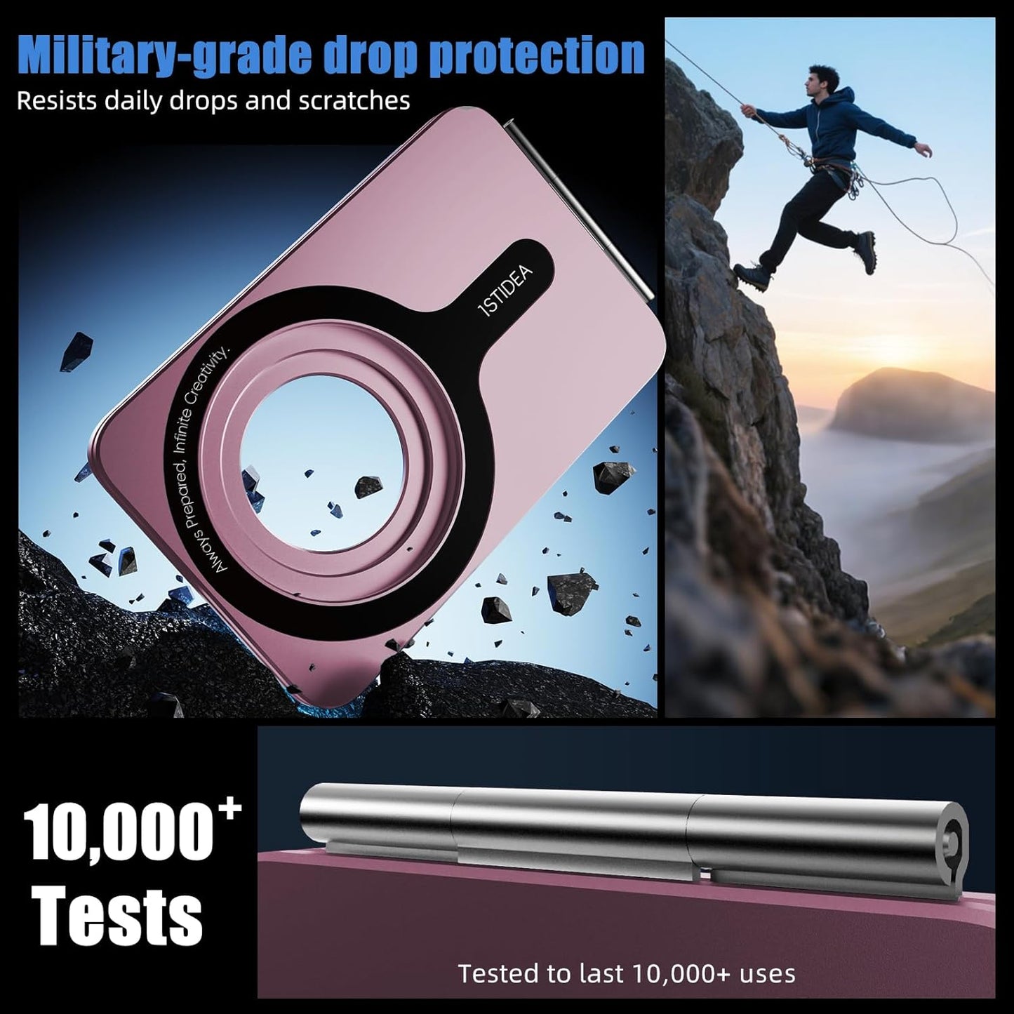 Magnetic Tripod for iPhone, Aluminium Phone Tripod Stand Compatible with Magsafe iPhone 16/15/14/13/12 Series, Foldable Strong Magnetic Phone Stand & Portable Phone Holder, Pink