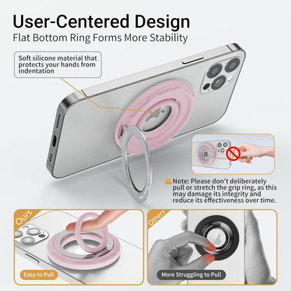 OPSO Magnetic Phone Ring Holder for MagSafe, 360 Degree Rotation Silicone Finger Ring Grip Stand Holder, Adjustable Kickstand, Compatible with iPhone 16 15 14 13 12/Pro/Max, Samsung and All Smartphone