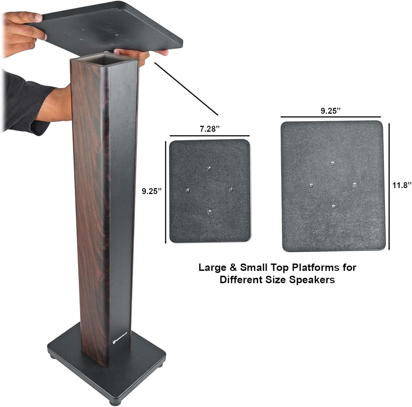 Rockville RHTSD 36" Bookshelf Speaker Stands, Dark Wood Grain, Dual Top Plates, Sand-Fillable Design, 60 lbs Capacity, for Home Theater and Studio Audio