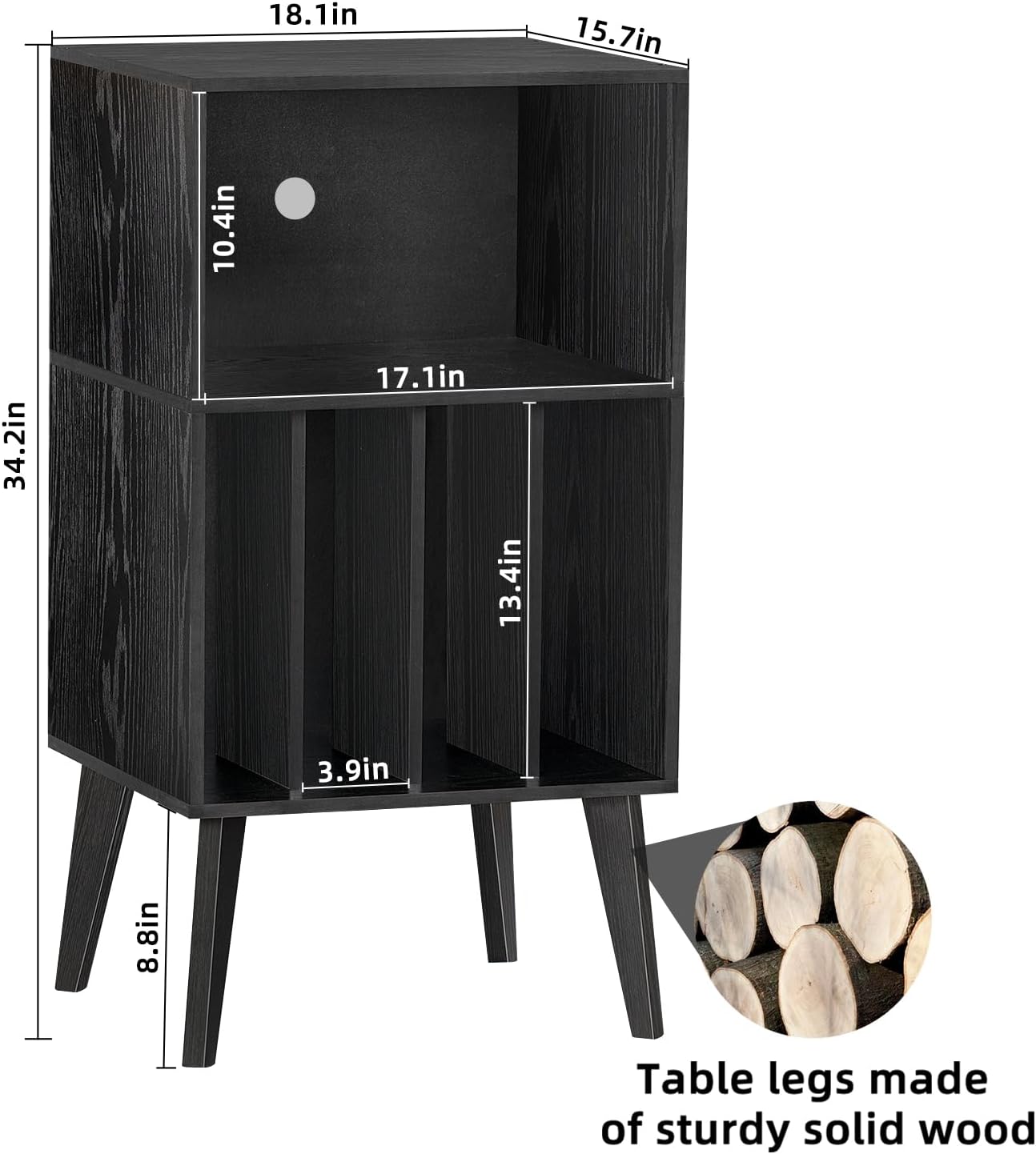 Lerliuo Record Player Stand, Black Turntable Stand Holds up to 160 Albums, Mid-Century Vinyl Storage Cabinet Table with Solid Wood Legs, Record Player Holder Dispaly Shelf for Bedroom Living Room