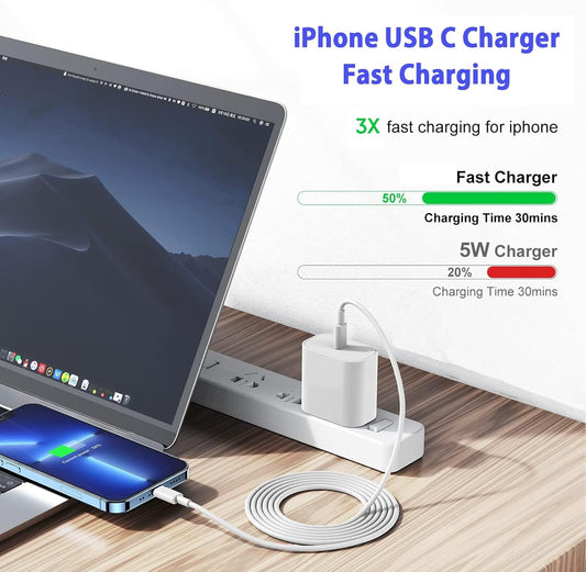 10FT iPhone Fast Charger,2Pack[Apple MFi Certified]iPhone Fast Charging USB C Blocks Wall Charger PD Adapter with Long 10 Foot USB C to Lightning Cable for i Phone14/13/12/11Pro Max/XS/SE/AirPods,iPad