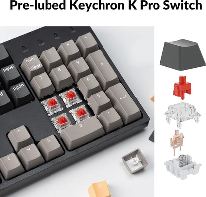 Keychron C2 Pro Wired Custom Mechanical Keyboard Full Size Layout QMK/VIA Programmable Macro White Backlit with Keychron K Pro Red Switch OEM Profile Double-Shot PBT Keycaps for Mac Windows Linux