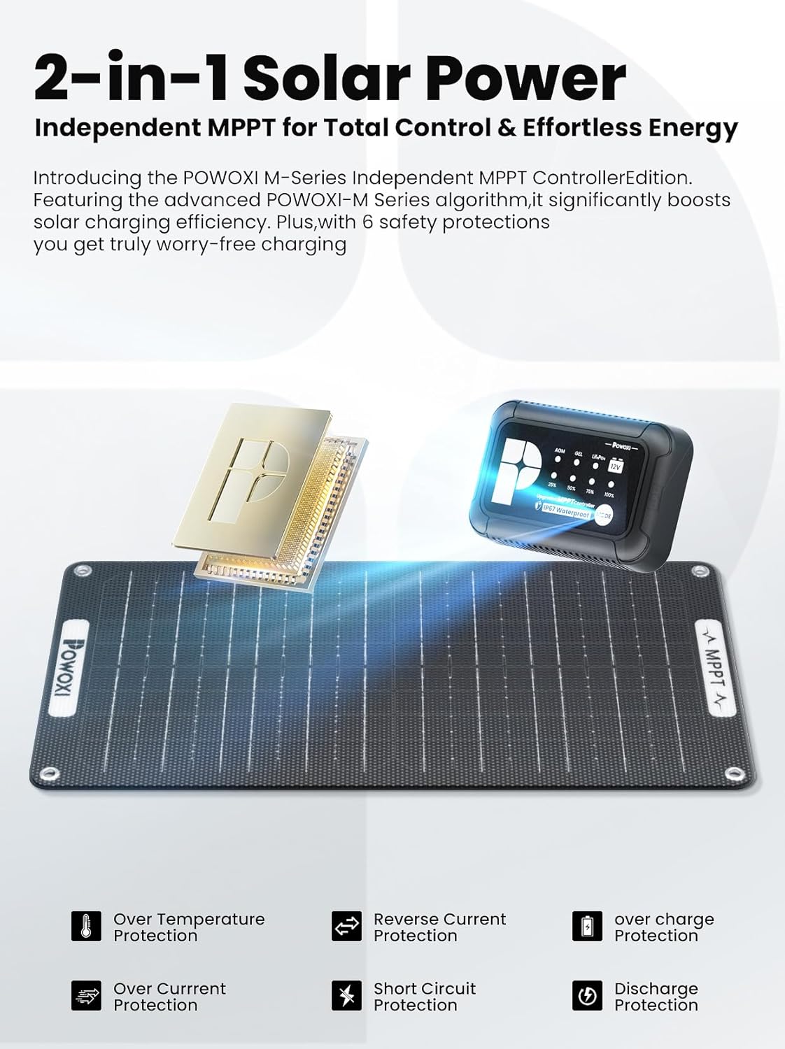 POWOXI 15W Solar Battery Charger: 12V Solar Car Battery Trickle Maintainer - with MPPT Controller Parameter Adjustable - for RV Boat Marine Motorcycle Trailer Truck Tractor - Solar Panel Kit