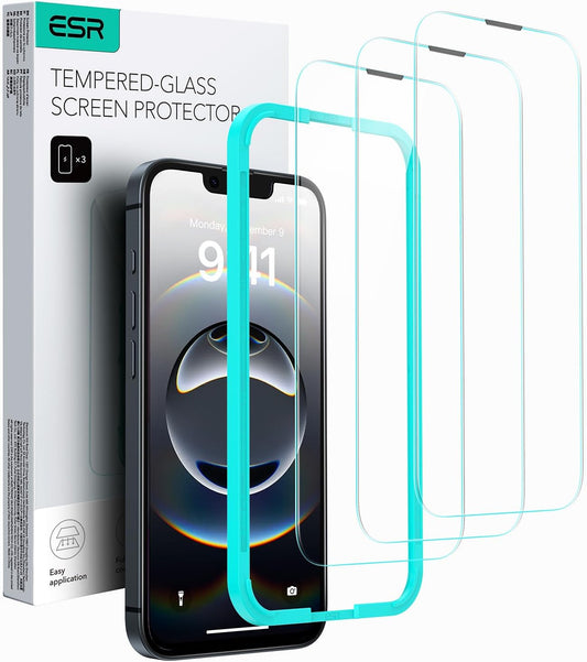 ESR 3 Pack for iPhone 16e/iPhone 14/iPhone 13/iPhone 13 Pro Screen Protector, [9H Hardness] [Military Grade Shatterproof] Tempered Glass Film with Easy Installation Tool, Scratch Resistant