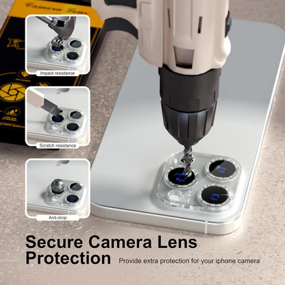 beuxece for 6 Pack iPhone 16 Pro/iPhone 16 Pro Max Camera Lens Protector [Drop Protection] [Case Friendly] [Easy Installation] 9H Tempered Glass Camera Screen Protector Cover, Glitter Silver