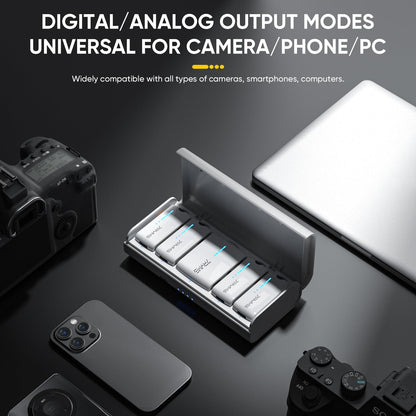 7RYMS iRay DW40 4-Channel Wireless Microphone for Cameras, Camcorders, iPhones, Android Phones, Wireless Lavalier Mic-Noise Canceling, 656ft Range, 12.5H Working, Lav Mic for Video Recording(White)