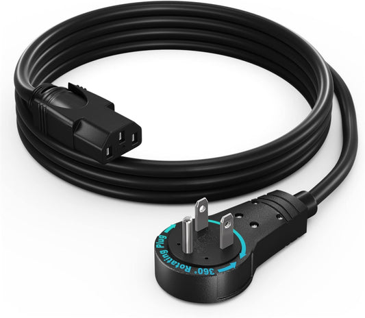 Maximm Monitor Computer Power Cord 3 Ft Flat Plug 360° Rotating PC Cable 3 Prong for, Desktop, Printer, Scanner, 16 AWG NEMA 5-15P to IEC13 - UL Certified