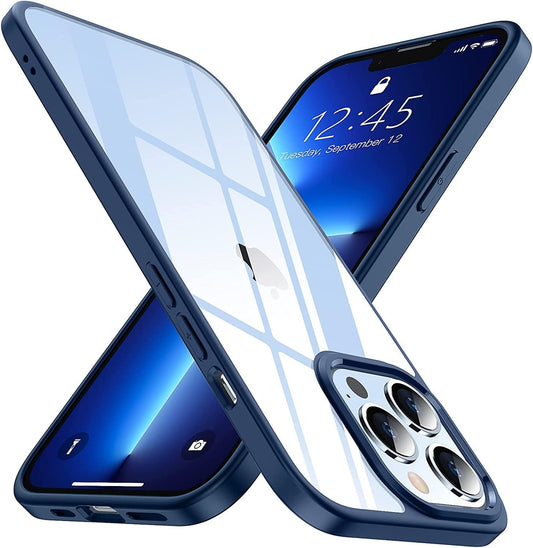 SPIDERCASE for iPhone 13 Pro Max Case, [Crystal Clear Not Yellowing], Slim Thin Phone Case Cell Phone Case & Cover Bundles, Blue/Clear